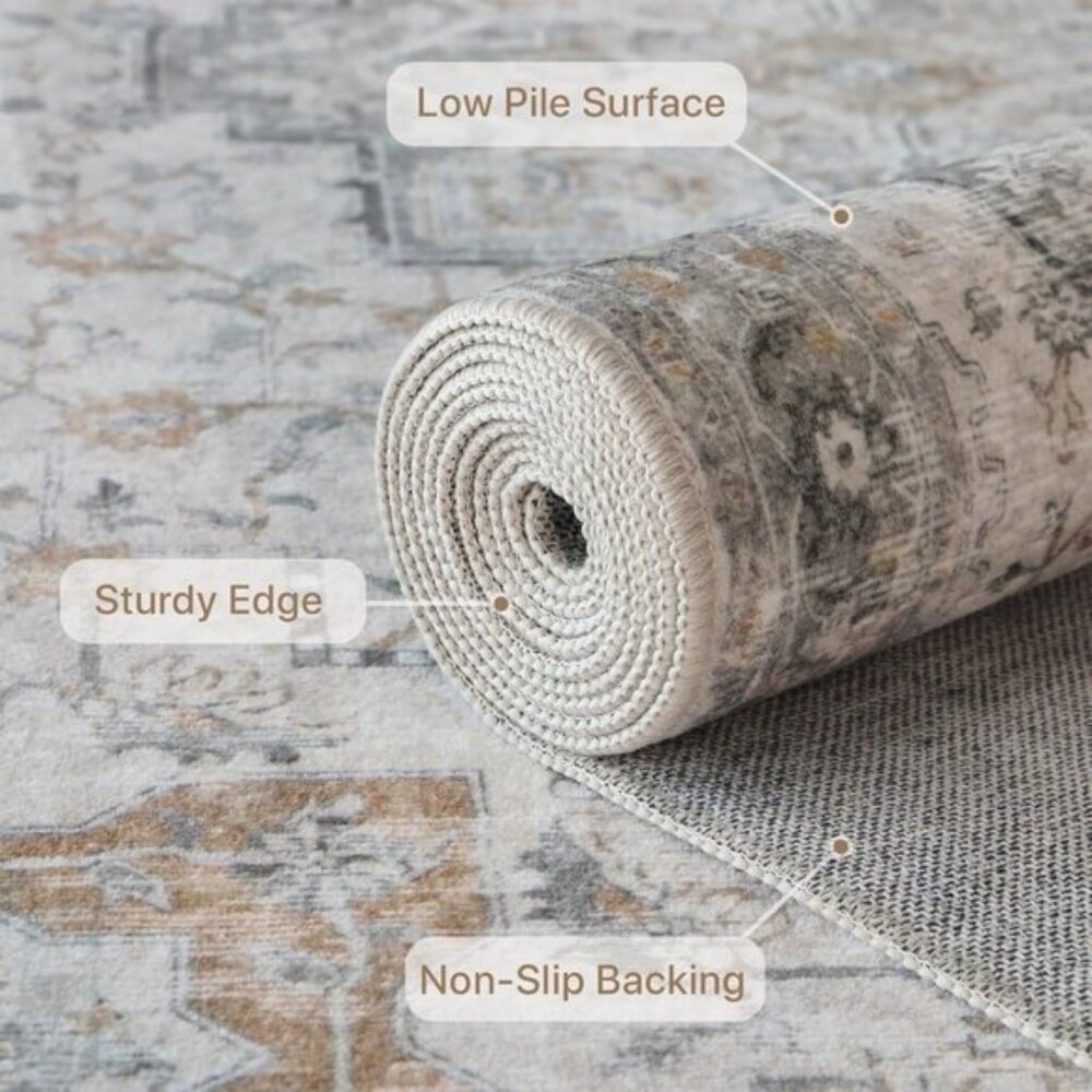 New 5x7 Area Rug, Washable Non-Slip Vintage Chenille Carpet for Living Room - Picture 5 of 10